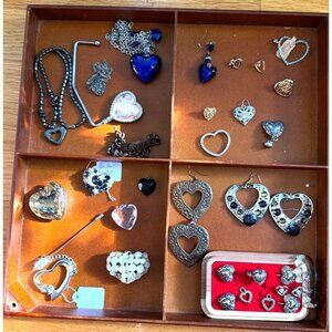 Lot Of Heart-Themed Jewelry Assorted Styles & Materials Zoom IN ON PICS